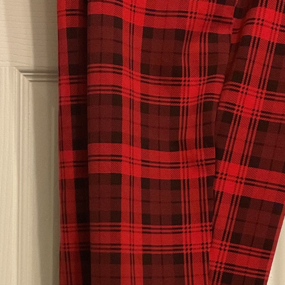Red plaid slacks
